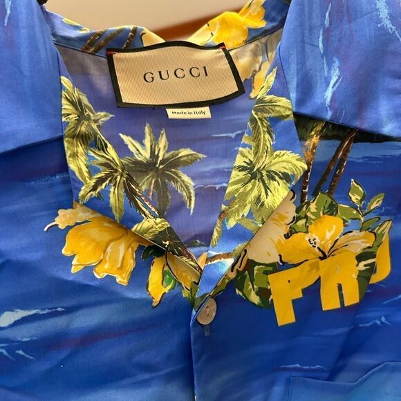 Men’s Gucci palm tree, print bowling shirt size size 56 made in Italy - Picture 6 of 8